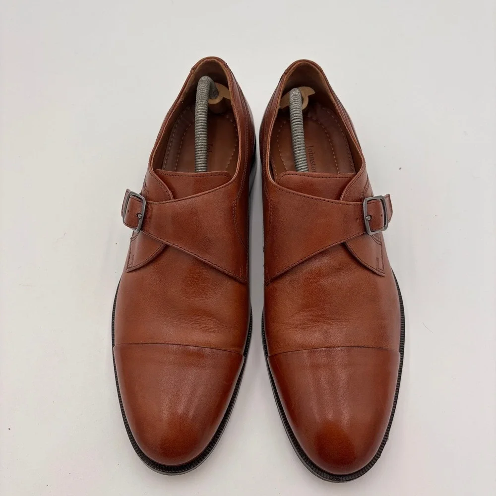 Johnston & Murphy Monk Strap Shoes Mens 11.5 Tan Cap Toe Leather Buckle